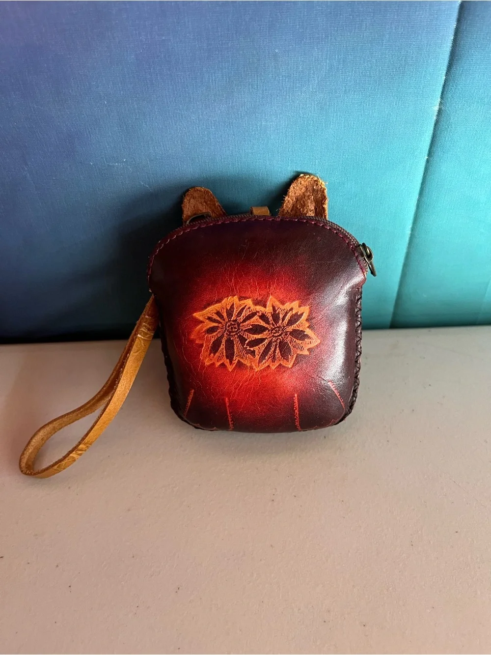 Handcrafted Tan & Brown Leather Dog Face Change Bag - Cute Pet Design
